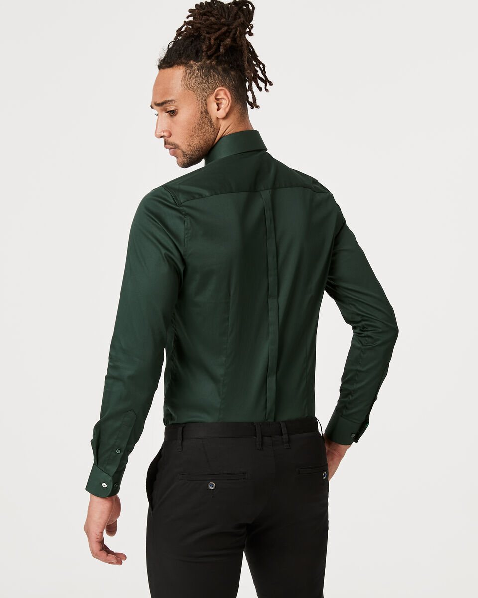 Slim Sateen Long Sleeve Shirt, Dark Green, hi-res